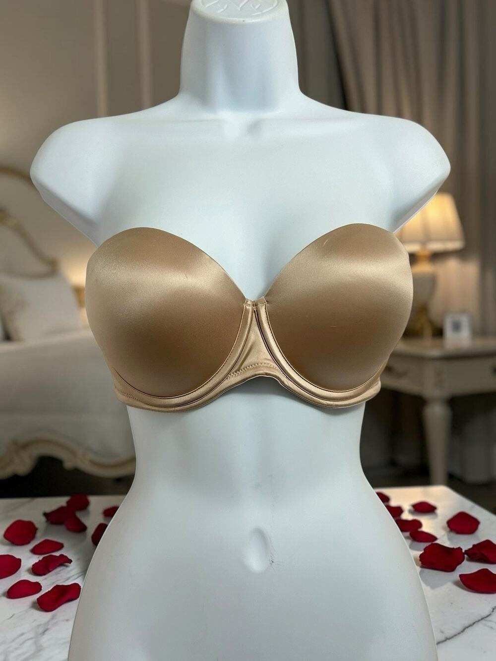 Strapless Underwire Padded Push-Up Multiway Full Coverage Nude Bra Sz 36C